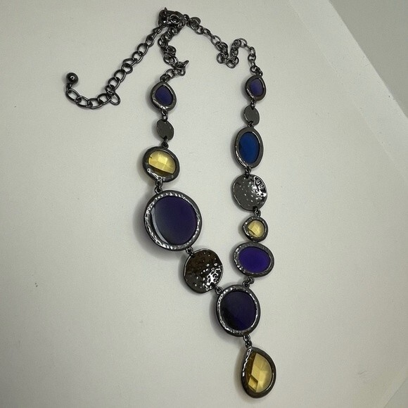 Chico's Necklace Gun Metal Tone with Multi Colored Cabochons - Picture 10 of 10
